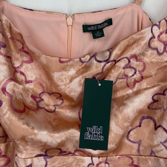 Wild Fable Juniors Size 1X Mini Slip Dress Pink Purple Floral Print Satin Notch - Picture 5 of 9